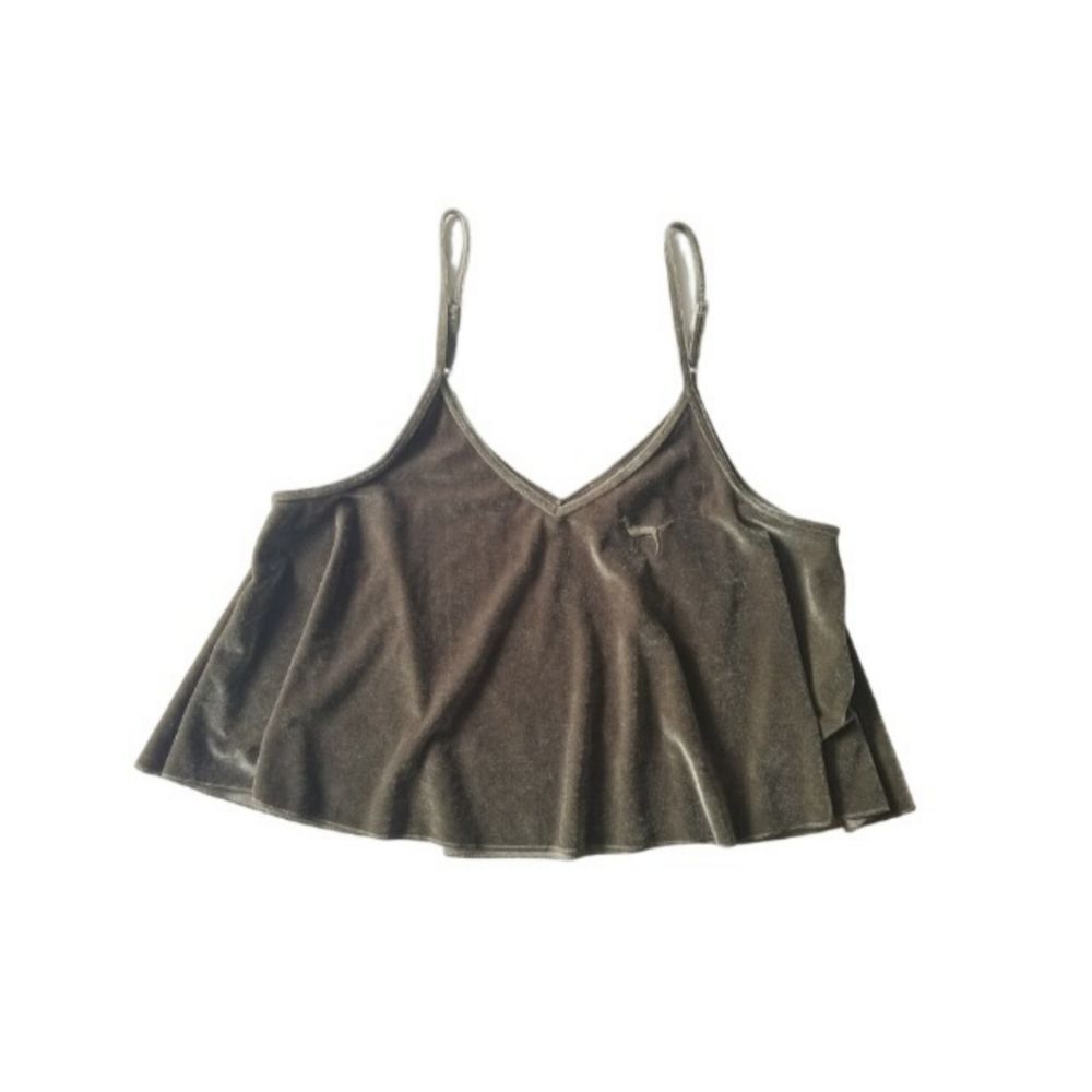 Victoria's Secret PINK Dark Green Velvet Cropped Swing Tank Top Women's Large